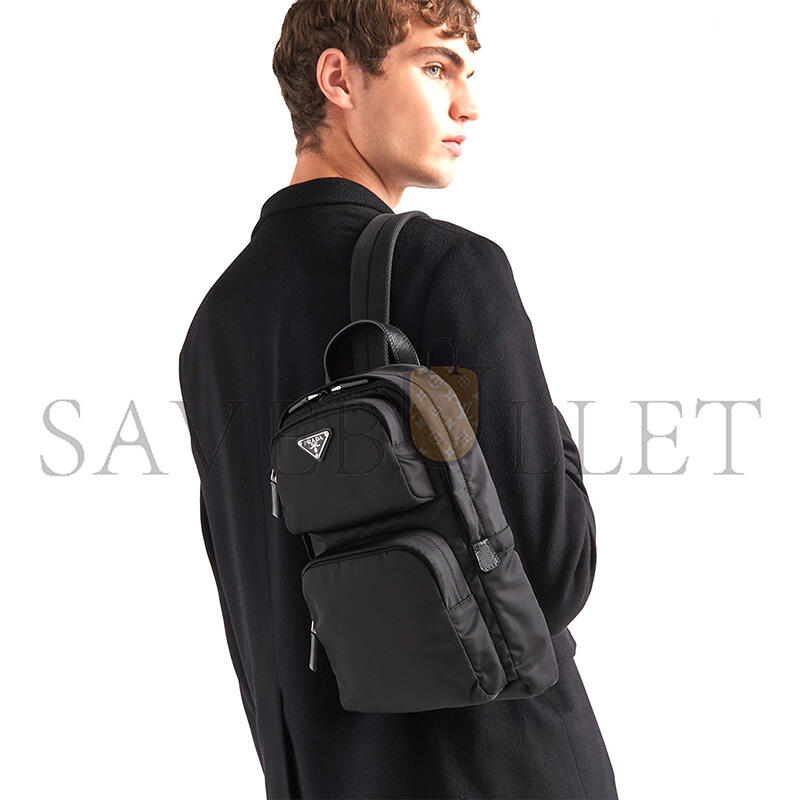 Pra*a re-nylon and saffiano leather backpack 2vz105 (31*20*5cm)